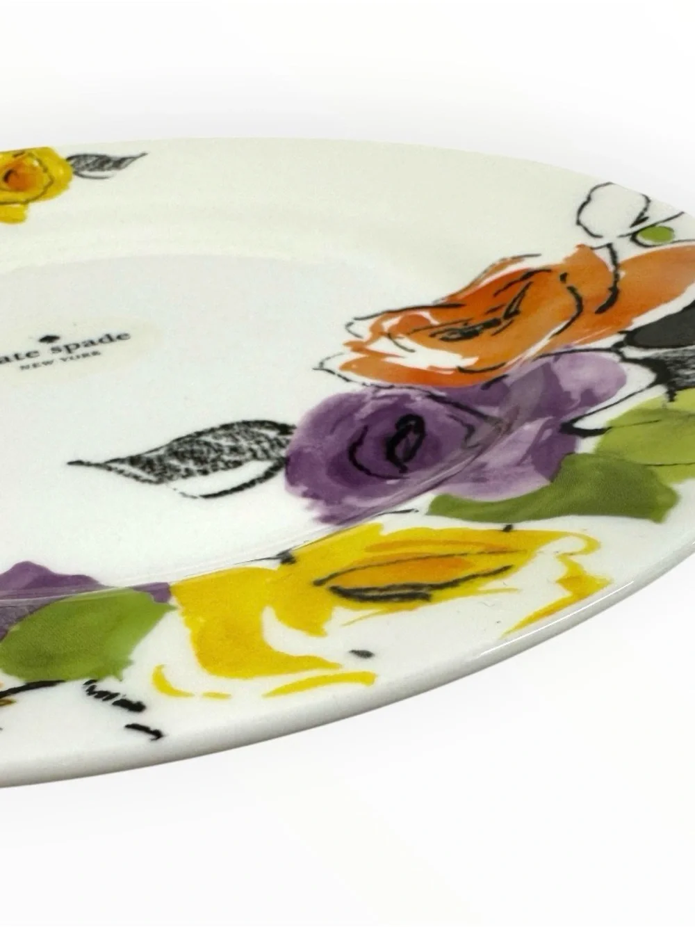 Kate Spade New York Charcoal Floral Dinner Plates Set of 2 Lenox 11.5”